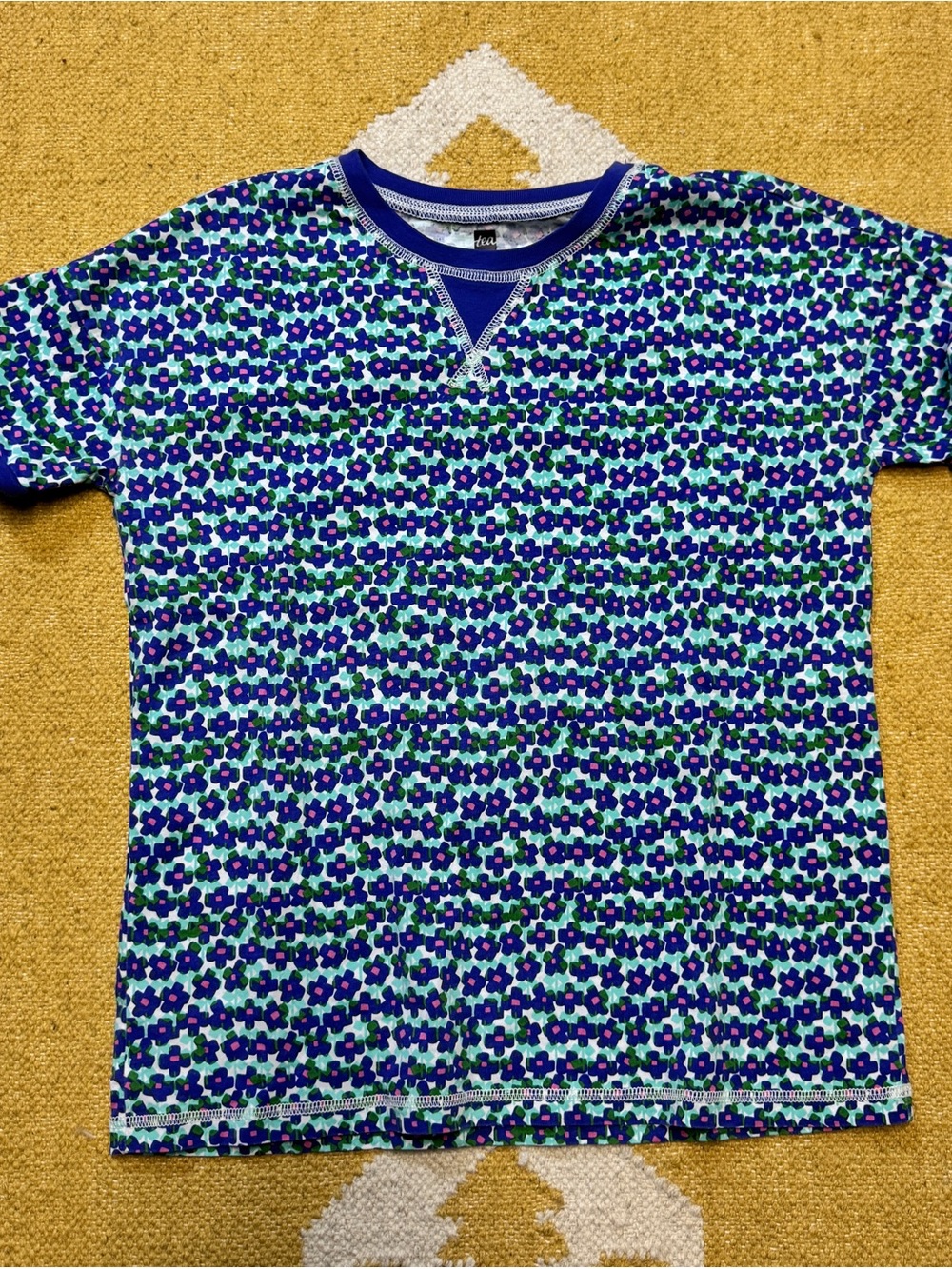 Tea Collection Blue & Green Floral Short Sleeve Tee